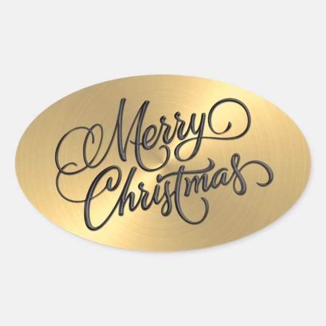 Merry Christmas Gold  Embossed Look Oval Sticker (Front)