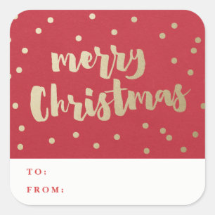 Merry Christmas gold faux foil confetti gift tag