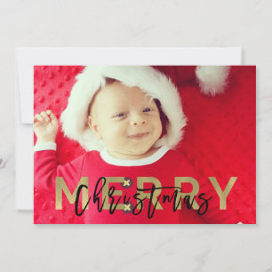 MERRY CHRISTMAS Gold Foil & Black Modern Photo Holiday Card