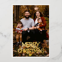 Merry Christmas Gold Foil Black & White Stripe