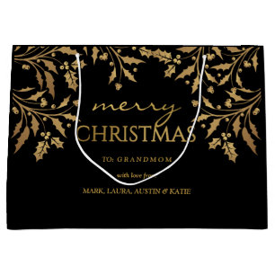 Merry Christmas Gold Foil Holly Garland Large Gift Bag
