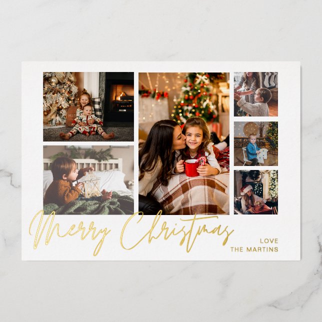 Merry Christmas Gold Foil Multi Photo - White (Front)