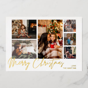 Merry Christmas Gold Foil Multi Photo - White