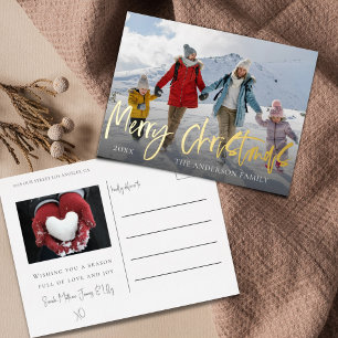 Merry Christmas Gold Foil & Photo Foil Holiday Postcard