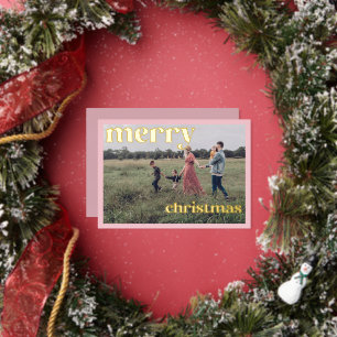 Merry Christmas Gold Foil Pink Photo Card