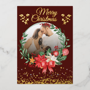 Merry Christmas Gold For Dad, Mum Foil Holiday Card