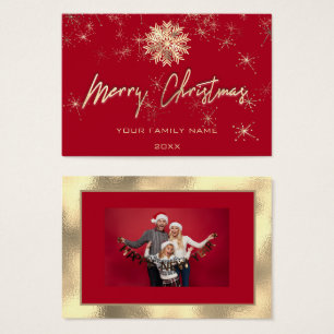 Merry Christmas Gold Frame Red Photo Snowflakes