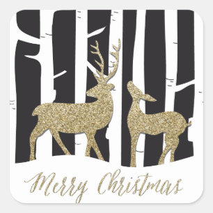 Merry Christmas gold gliettering deers sticker