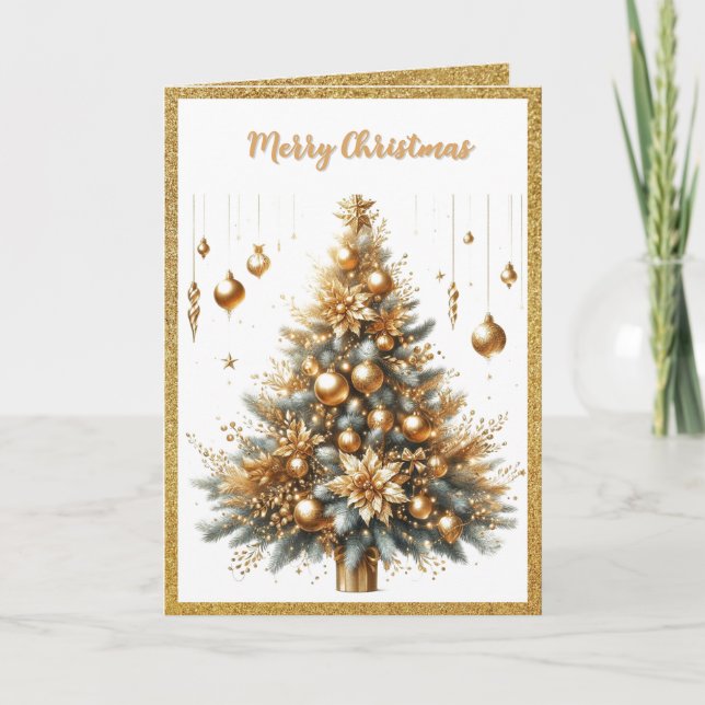 Merry Christmas Gold Glitter Holiday    Card (Front)