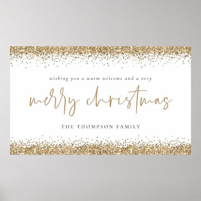 Merry Christmas Gold Glitter Name White Poster (Front)