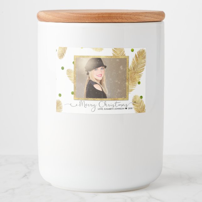 Merry Christmas Gold Glitter Photo - Food Label (Front)