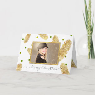 Merry Christmas Gold Glitter Photo Greeting Card