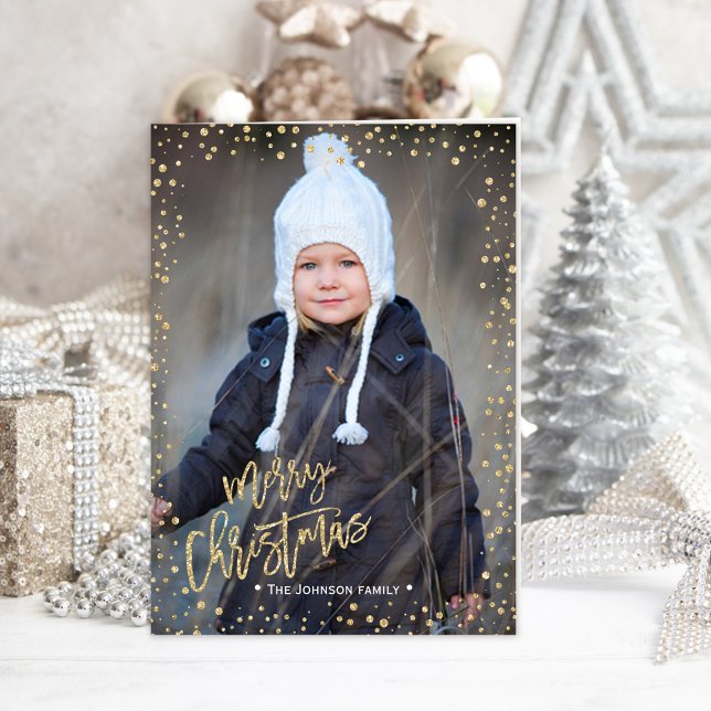 Merry Christmas | Gold Glitter | Photo  Holiday Card (Merry Christmas | Gold Glitter | Photo Holiday Card)