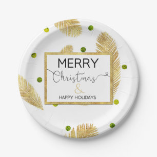 Merry Christmas Gold Glitter Script - Paper Plate