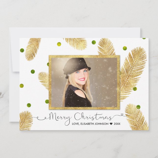 Merry Christmas Gold Glitter Script - Photo Card (Front)