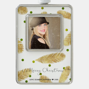 Merry Christmas Gold Glitter Script Photo Ornament