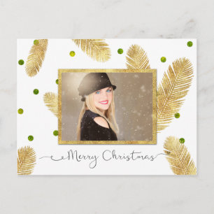 Merry Christmas Gold Glitter Script Photo Postcard