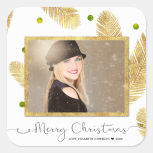Merry Christmas Gold Glitter Script Photo Sticker