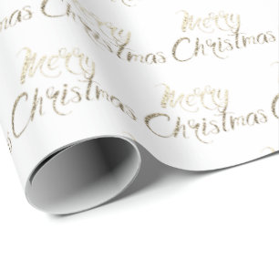 Merry Christmas Gold Glitter Script White Cottage Wrapping Paper