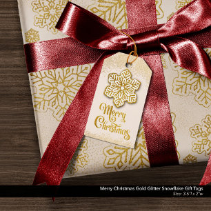 Merry Christmas Gold Glitter Snowflake Gift Tags