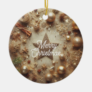 Merry Christmas Gold Glitter Star Ceramic Tree Decoration