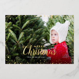 Merry Christmas   Gold Glitz Photo Overlay Foil Holiday Card