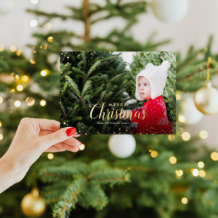 Merry Christmas   Gold Glitz Photo Overlay Foil Holiday Card