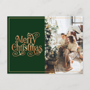 Merry Christmas Gold Green Shiny Swirl Classic Holiday Postcard