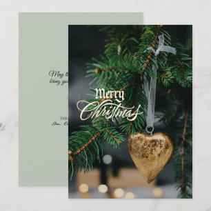 Merry Christmas Gold Heart Tree Ornament Holiday Card