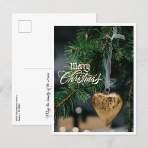 Merry Christmas Gold Heart Tree Ornament Postcard