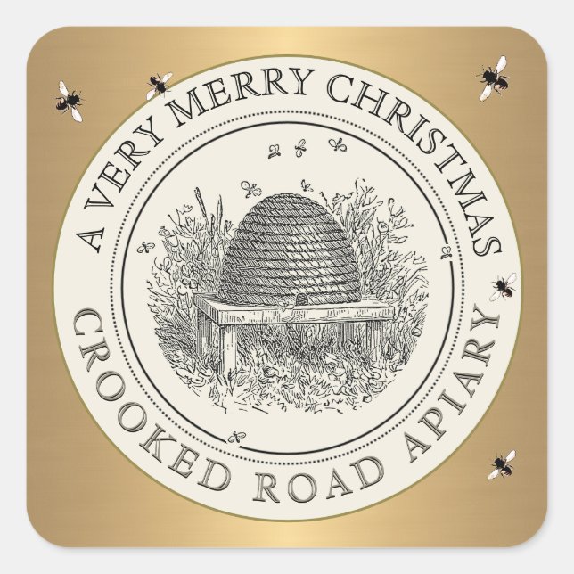 Merry Christmas Gold & Ivory Apiary Label (Front)