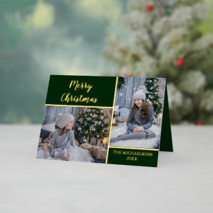 Merry Christmas Gold Kids Photo Foil Holiday Card