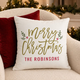 Merry Christmas Gold Modern Custom Family Cushion
