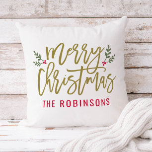 Merry Christmas Gold Modern Custom Family Cushion