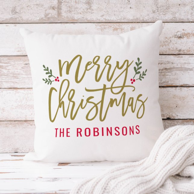 Merry Christmas Gold Modern Custom Family Cushion (Creator Uploaded)