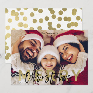MERRY CHRISTMAS Gold Modern Photo Picture Holiday Card