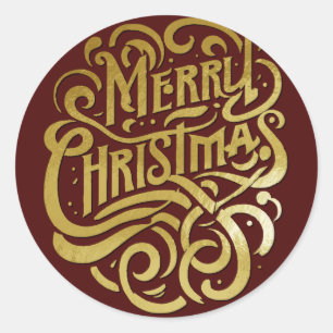 Merry Christmas Gold on Any Color Classic Round Sticker