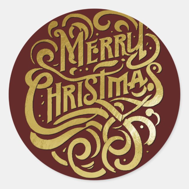 Merry Christmas Gold on Any Colour Classic Round Sticker (Front)