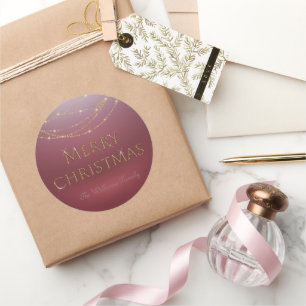 Merry Christmas Gold on Red Casual Classic Round Sticker