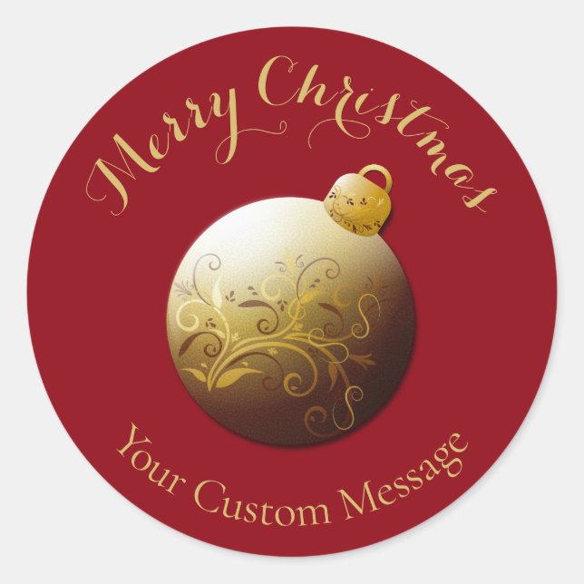Merry Christmas Gold Ornament Personalised Classic Round Sticker (Front)