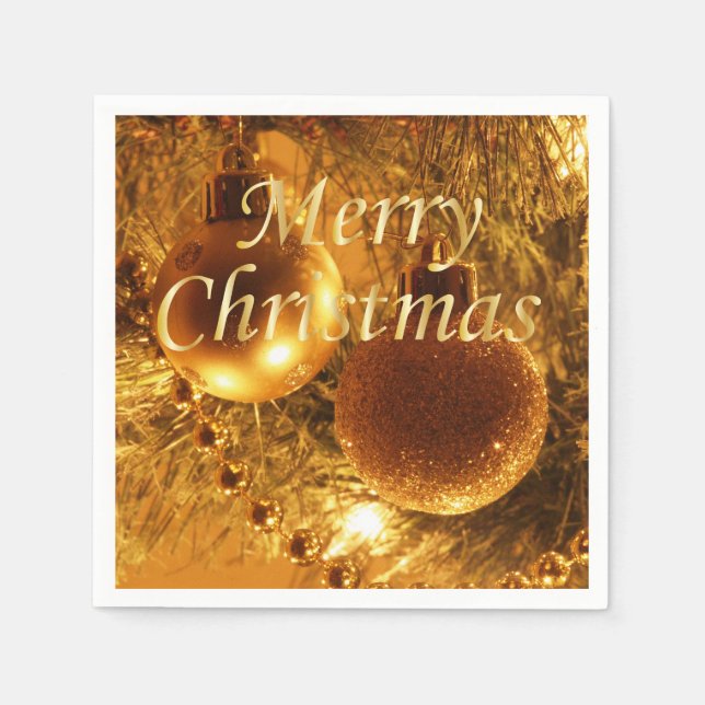 Merry Christmas Gold Ornaments Napkin (Front)