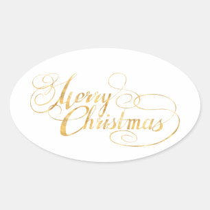 Merry Christmas (GOLD) Oval Sticker