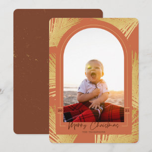 Merry Christmas Gold Palm Rust Beach Photo Holiday Card