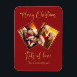 Merry Christmas Gold Photo Name Red Magnet<br><div class="desc">Cute and festive keepsake magnet holiday card for your family and friends.  A great gift for Grandma and Grandpa.</div>