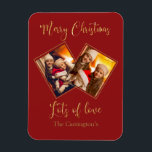 Merry Christmas Gold Photo Name Red Magnet<br><div class="desc">Cute and festive keepsake magnet holiday card for your family and friends.  A great gift for Grandma and Grandpa.</div>