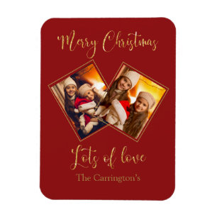 Merry Christmas Gold Photo Name Red Magnet