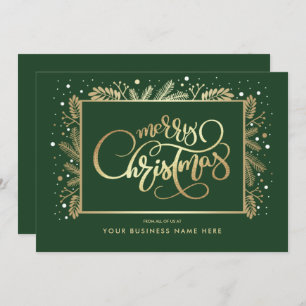 Merry Christmas. Gold Pine Branches Corporate Holiday Card