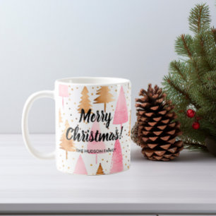 Merry Christmas Gold Pink Tree Coffee Mug