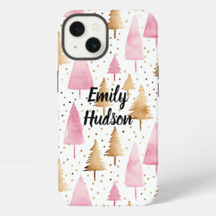 Merry Christmas Gold Pink Tree iPhone 13 Case