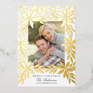 Merry Christmas Gold Poinsettia Foil Holiday Card